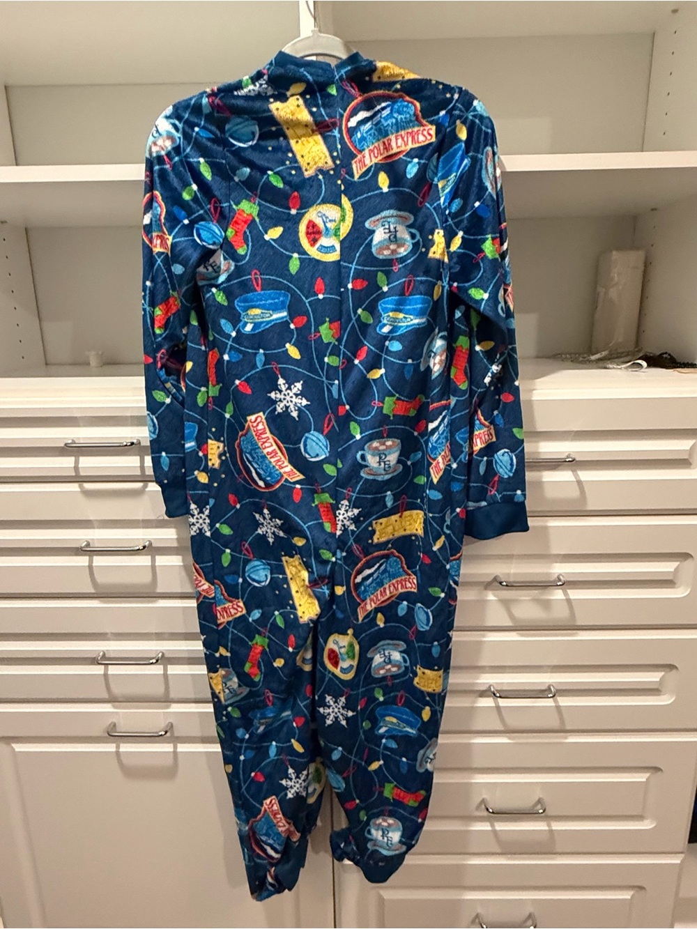 Express Kids Holiday Print One-Piece Footie - Navy with Multicolor Accents